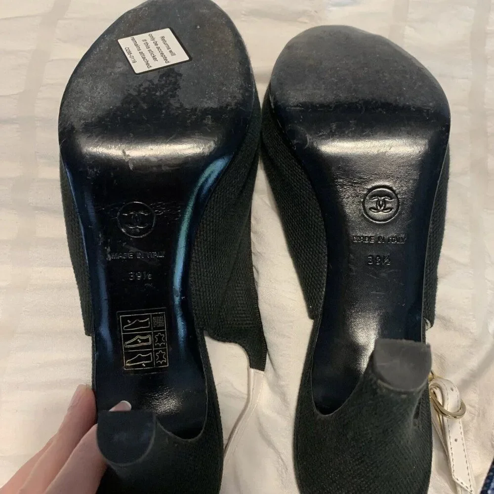 CHANEL Black and White Slingback Heels - Picture 6 of 8